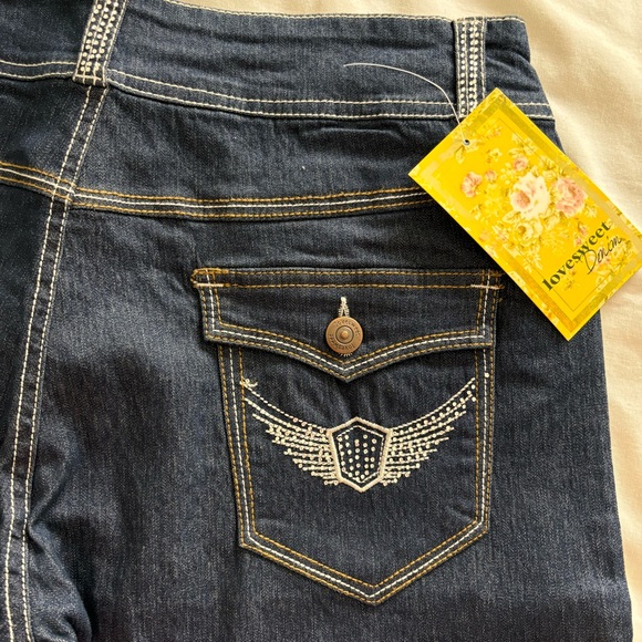 Lovesweet Denim Dark Navy Jeans with Wing Rhinestone Design - Picture 8 of 9